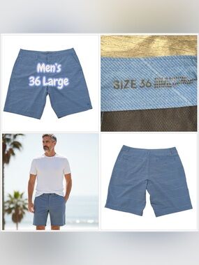 Mens Hang Ten 36 Large Khakis Chino Blue Shorts Hybrid Casual Stretch Golf